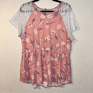 Acting Pro Dusty Rose Floral Peplum Raglan Top